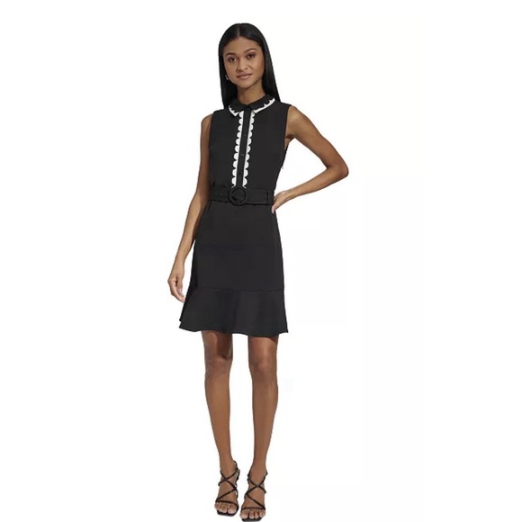 Karl Lagerfeld Dresses & Skirts - Karl Lagerfeld Paris Womens Black Scallop Trim A-Line Mini Dress Size 16